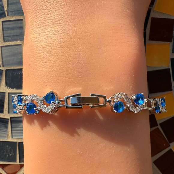 Elegant 925 Sterling Silver Colorful Gemstone Womens Bracelet Deep Blue & Silver - Picture 6 of 12